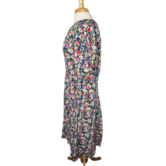 Vintage 80s Rayon Floral Midi Dress Size 9/10 Pockets Buttons CAROLE ANDERSON - Picture 2 of 10